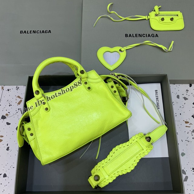 Balenciaga專櫃爆款油蠟螢光綠銀扣手提女包 638515 巴黎世家Neo cagole機車包 fyj2006